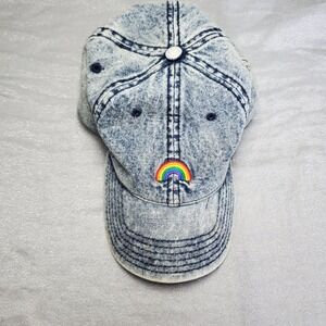 American Eagle Outfitters Acid Wash Denim Baseball Cap Rainbow Logo Adjustable